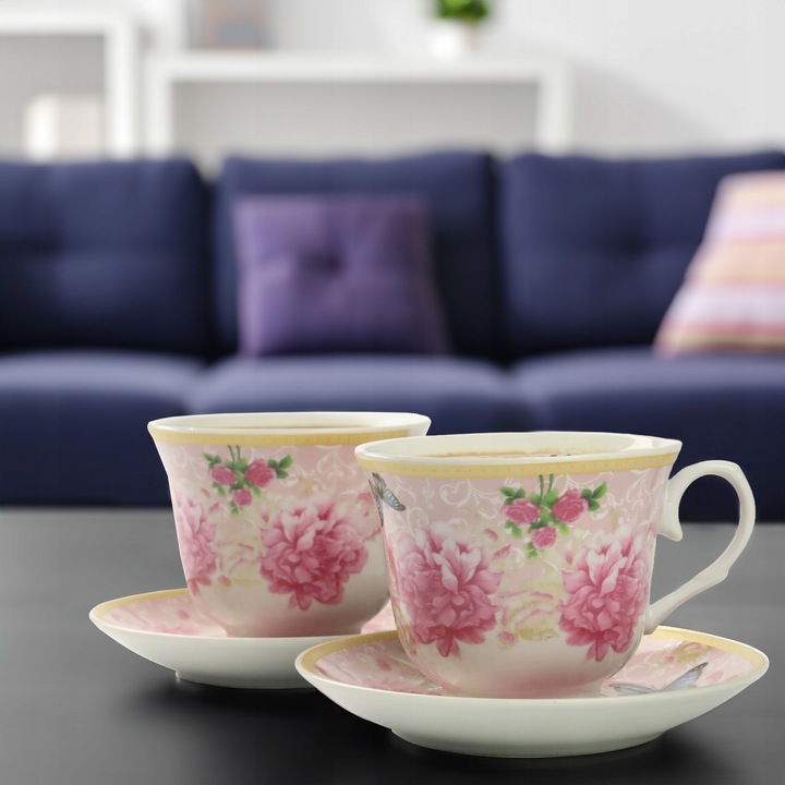 KPL FILIŻANEK PORCELANOWYCH ZE SPODKAMI 2 SZT NA KAWĘ HERBATĘ 250 ML