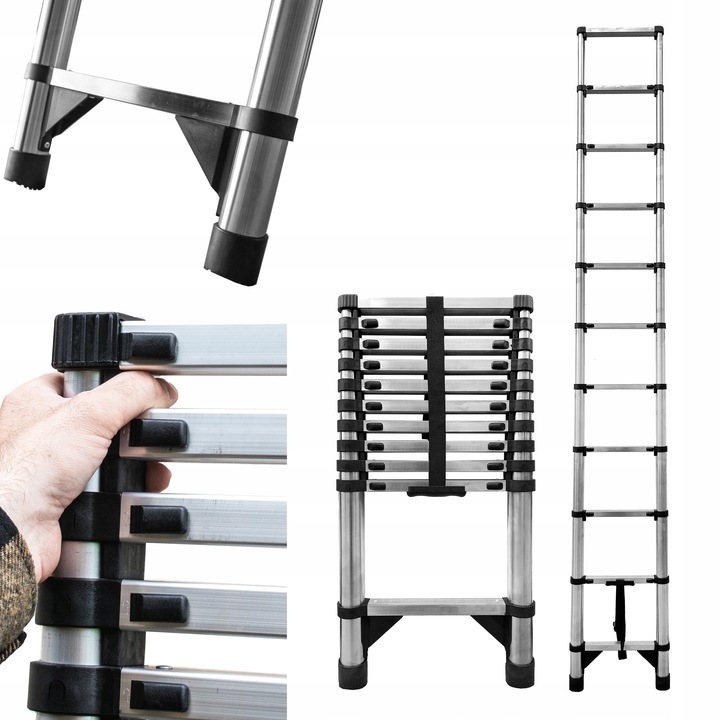 Drabina teleskopowa 11 stopni przystawna składana antypoślizgowa 3,2 m