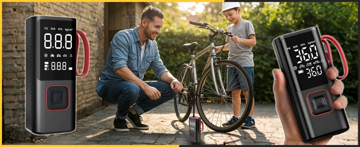 KOMPRESOR ROWEROWY SAMOCHODOWY AKUMULATOROWY POMPKA SPRĘŻARKA