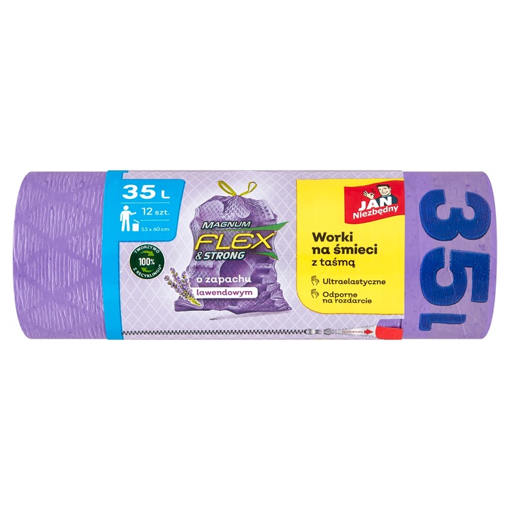 6X WORKI NA ŚMIECI Z TAŚMĄ 35L 6X12 SZT LAWENDOWE MAGNUM FLEX JAN