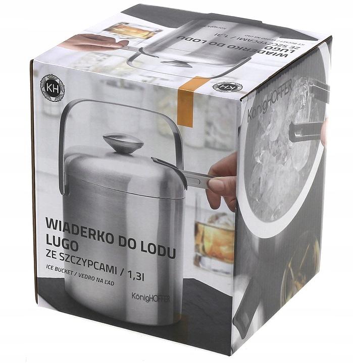 POJEMNIK NA LÓD z pokrywką DUŻE WIADERKO do lodu ZE STALI NIERDZEWNEJ 1.3l