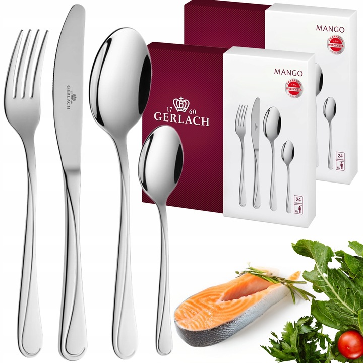 GERLACH KOMPLET ZESTAW SZTUĆCÓW SZTUĆCE PUDEŁKO POŁYSK MANGO 12 OSÓB