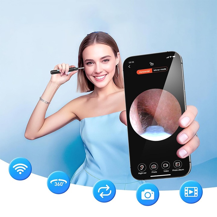 SMART OTOSKOP Z KAMERKĄ WIFI DO CZYSZCZENIA USZU NARZĘDZIA ZESTAW ENDOSKOP