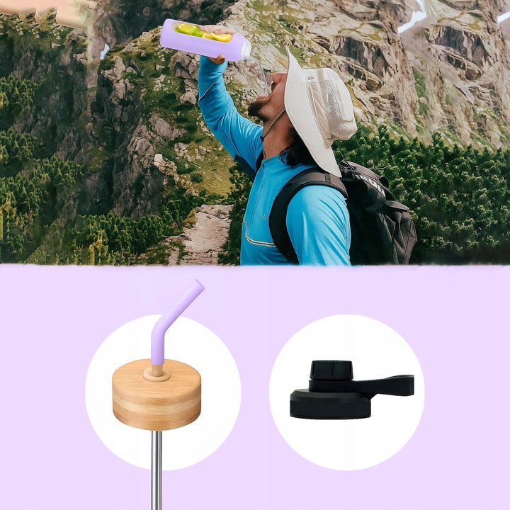 Szklana butelka na wodę z motywywacją miarką z 2 słomkami bidon z