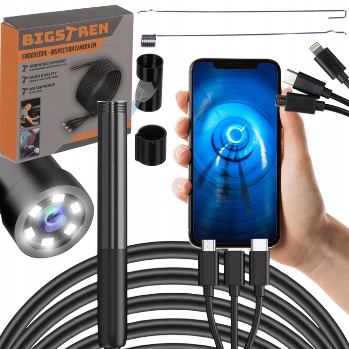 KAMERA INSPEKCYJNA ENDOSKOP DO TELEFONU 2M WIFI USB ENDOSKOPOWA ANDROID IOS