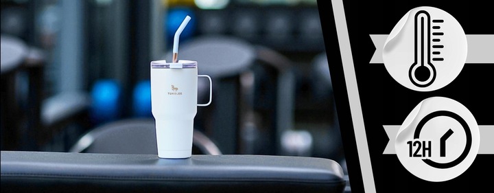 Kubek Termiczny z WYGODNYM Uchwytem i STALOWĄ Słomką TEMPERATURA DO