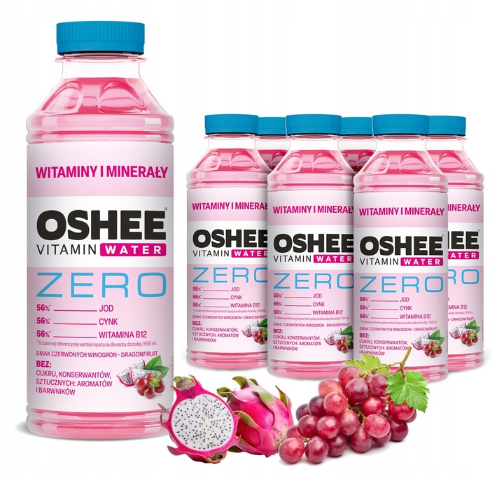6x OSHEE Vitamin Water witaminy i minerały winogrona dragonfruit ZERO 555ml