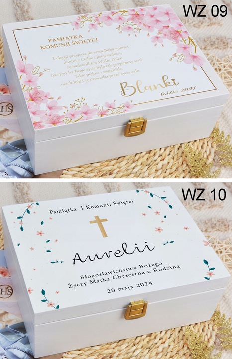 PUDEŁKO białe KOMUNIA prezent NADRUK pamiątka IMIĘ
