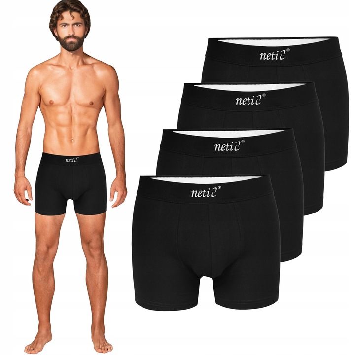 Męskie Bokserki NETi z Szeroką Gumą Bawełniane Dopasowany Krój 4-Pak