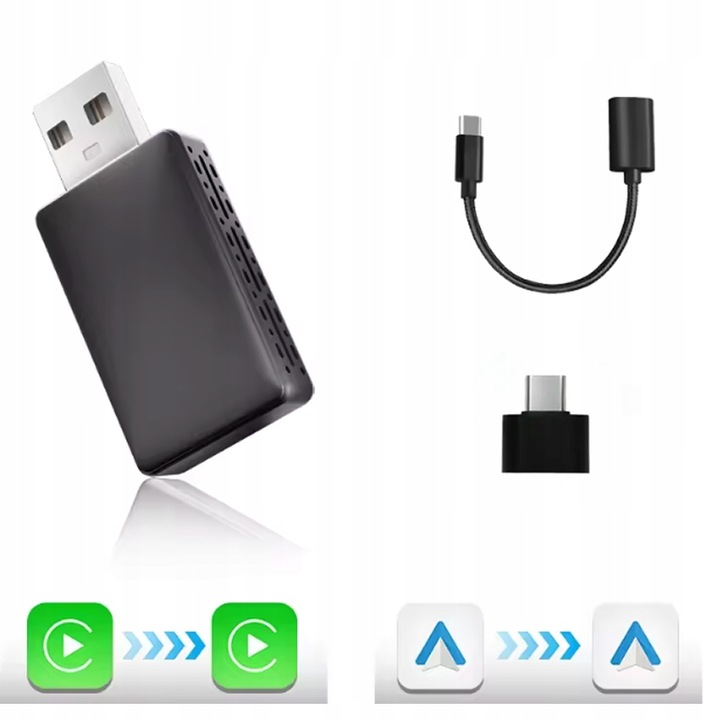 Adapter CarPlay Android Auto BEZPRZEWODOWY WiFi Bluetooth USB USB-C