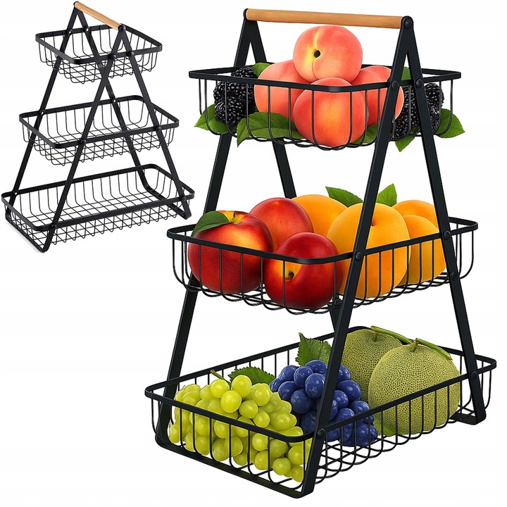 METALOWY KOSZ KOSZYK NA OWOCE WARZYWA TRZYPOZIOMOWY LOFT STOJAK PATERA