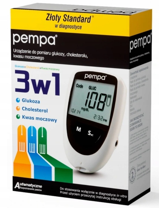 Glokometr PEMPA BeneCheck 3w1 – glukoza, cholesterol, kwas moczowy