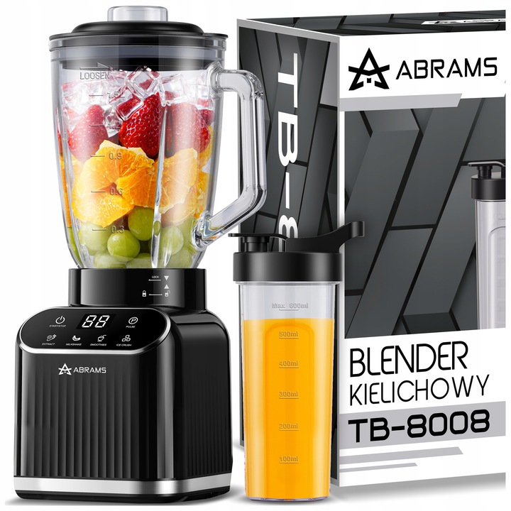 Blender Kielichowy 1500W Szklany 1,5l Bidon 600Ml Ostrza Tytanowe