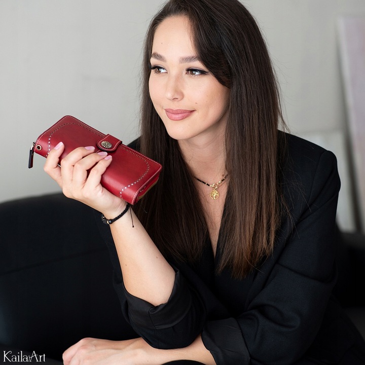 PORTFEL SKÓRZANY DAMSKI CZERWONY RFID ELEGANCKI FUNKCJONALNY POJEMNY