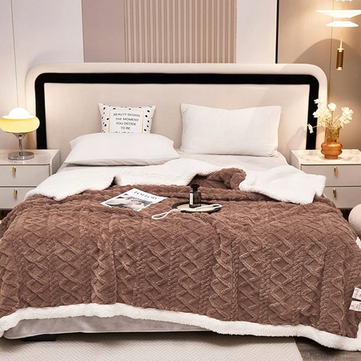 MIĘKKI KOC NARZUTA PLED NA ŁÓŹKO BARANEK SHERPA CIEPŁY 220X230 GRUBY DWUSTR