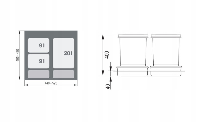 POJEMNIKI NA ODPADY SORTOWNIKI NA ŚMIECI REJS PRAKTIKO WYSOKI 1x20L