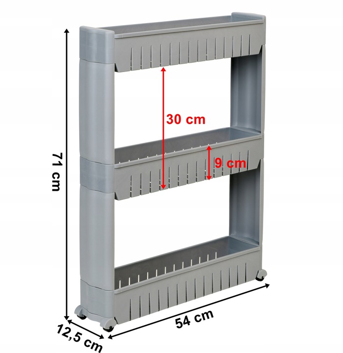 MOBILNA SZAFKA DO ŁAZIENKI KUCHNI PRALNI WĄSKA SZARA REGAŁ NA KÓŁKACH PÓŁKA