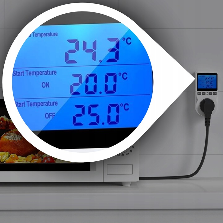 TERMOSTAT ELEKTRONICZNY REGULATOR TEMPERATURY GNIAZDO SIECI 230V max.