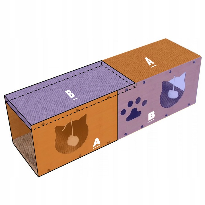 DRAPAK TEKTUROWY DLA KOTA DUŻY DOMEK KARTONOWY LEGOWISKO Z ZABAWKĄ