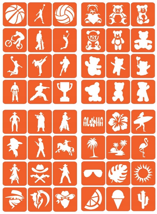 Szablony do tatuaży brokatowych, Tatuaże brokatowe - mix 100 sztuk