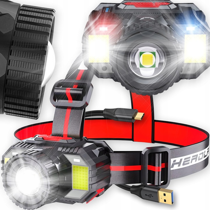 MOCNA LATARKA CZOŁOWA 1000lm 10W CZOŁÓWKA 6 TRYBÓW AKUMULATOR 500m ZOOM MOC