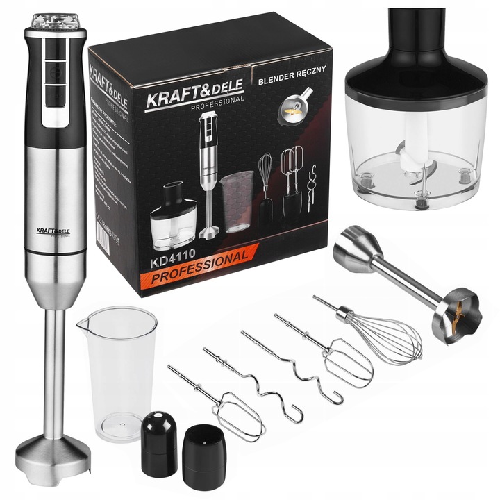 MOCNY BLENDER WIELOFUNKCYJNY MIKSER RĘCZNY 1500W SREBRNY LED AKCESORIA