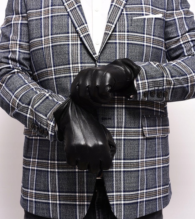 RĘKAWICZKI SKÓRZANE MĘSKIE CZARNE OCIEPLANE SKÓRA