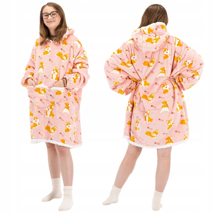 CIEPŁA BLUZA OVERSIZE 2W1 DŁUGA KOCOBLUZA KOCOSZLAFROK CIEPŁY KOC
