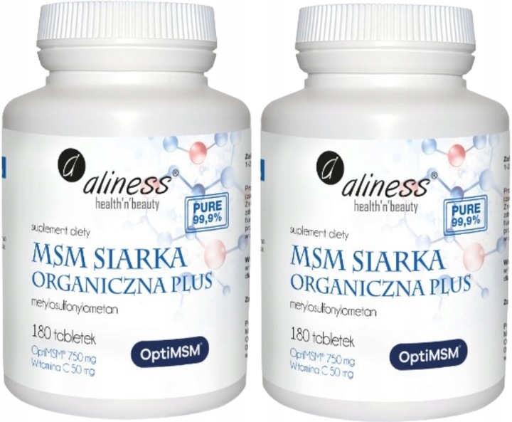 ALINESS MSM siarka organiczna Plus NA STAWY TRĄDZIK WŁOSY 2x180 tabletek