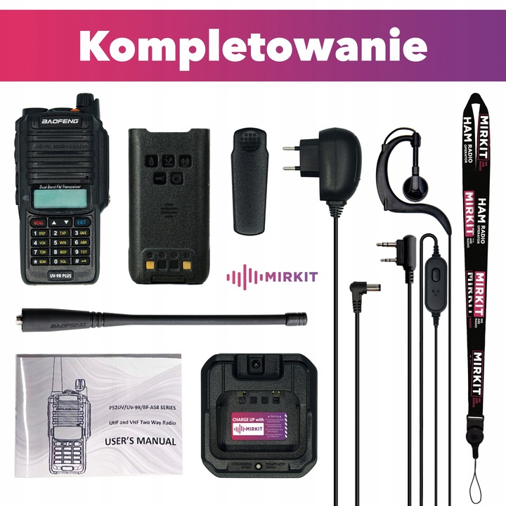 Krótkofalówka Baofeng UV-9R Plus MK1 8W IP67+ Sznurek Mirkit