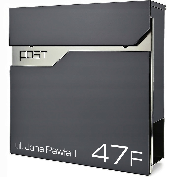 SKRZYNKA NA LISTY POCZTOWA Z ADRESEM NAPISEM NUMEREM DOMU ANTRACYT