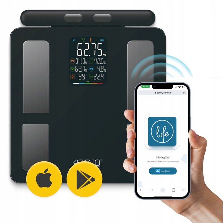 WAGA ŁAZIENKOWA ANALITYCZNA ELEKTRONICZNA POMIAR TŁUSZCZU BMI SZKLANA SMART