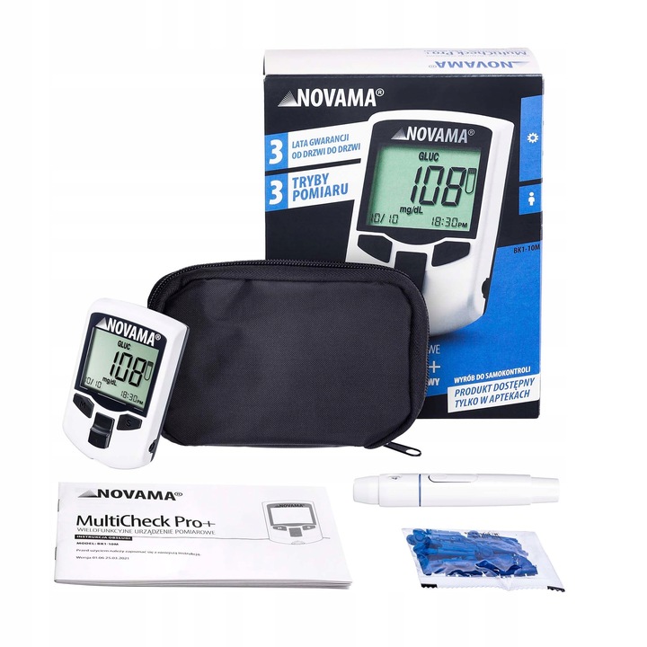 GLUKOMETR 3W1 NOVAMA MULTICHECK PRO+ GLUKOZA CHOLESTEROL KWAS MOCZOWY