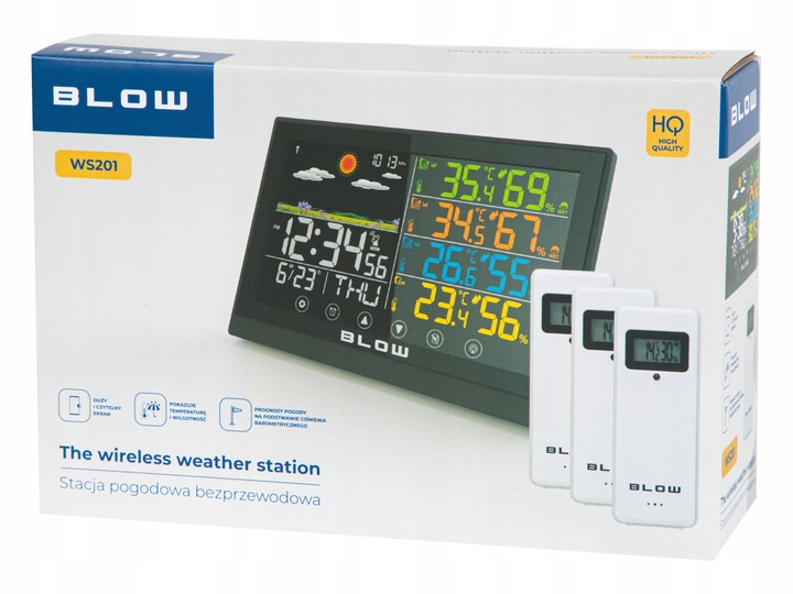 STACJA POGODY BEZPRZEWODOWA POGODOWA METEO TERMOMETR ZEGAR BUDZIK