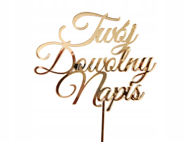 TOPPER NA TORT dekoracja LUSTRZANE ODBICIE ZŁOTY PLEXI dowolny tekst