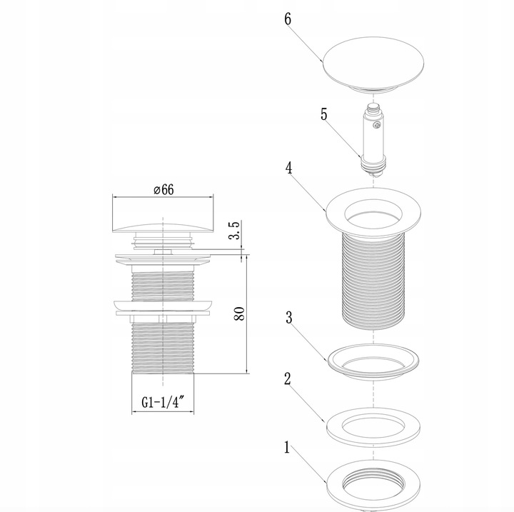 KOREK UMYWALKOWY KLIK-KLAK AUTOMAT BEZ PRZELEWU MOSIĘŻNY CZARNY SATYNOWY