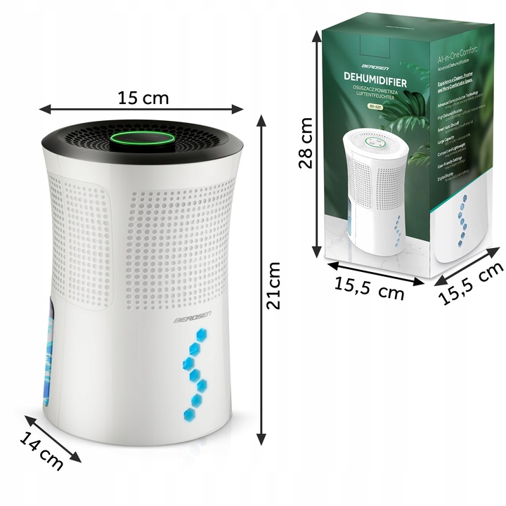 OSUSZACZ POWIETRZA POCHŁANIACZ WILGOCI CICHY 34dB LED Berdsen