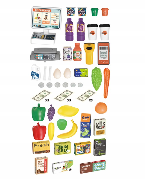 SUPERMARKET SKLEP DLA DZIECI STRAGAN KASA WAGA KOSZYK WÓZEK SMARTFON MATADI