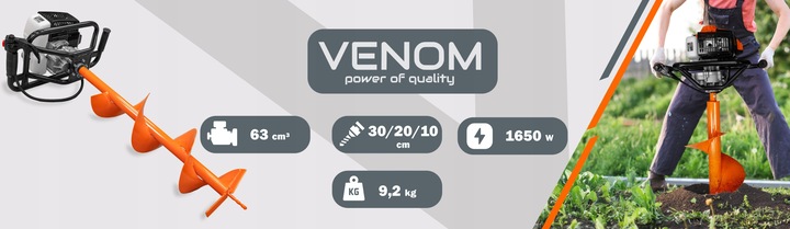 POTĘŻNA WIERTNICA SPALINOWA GLEBOWA VENOM 3 WIERTŁA 30/20/10CM +