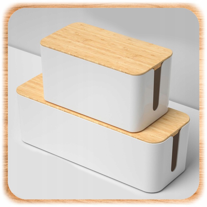 ORGANIZER NA KABLE POJEMNIK PUDEŁKO LISTWE KABLI PRZEWODY DREWNIANA