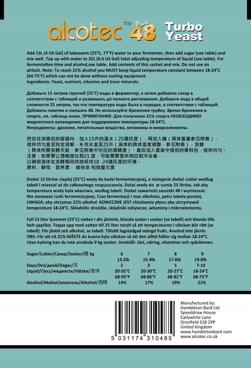 ALCOTEC 48 TURBO PURE 1,35kg paczka zamiast 10 małych drożdże gorzelnicze