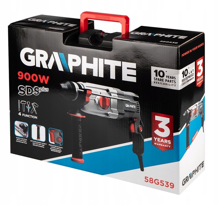 GRAPHITE MŁOTOWIERTARKA SDS+ udar 3.4J 900W 4 funkcje WIERTARKA 58G539