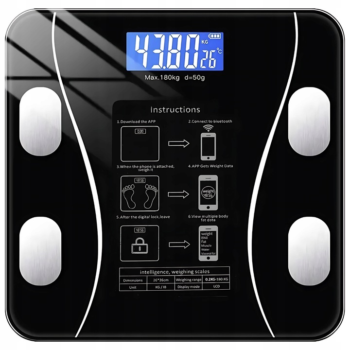 WAGA ŁAZIENKOWA ANALITYCZNA CZUJNIKI SMART ANDROID iOS BATERIE