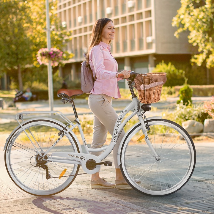 ROWER MIEJSKI DAMSKI 28'' DAMKA WIKLINOWY KOSZYK KOSZ 6 PRZERZUTKI SHIMANO