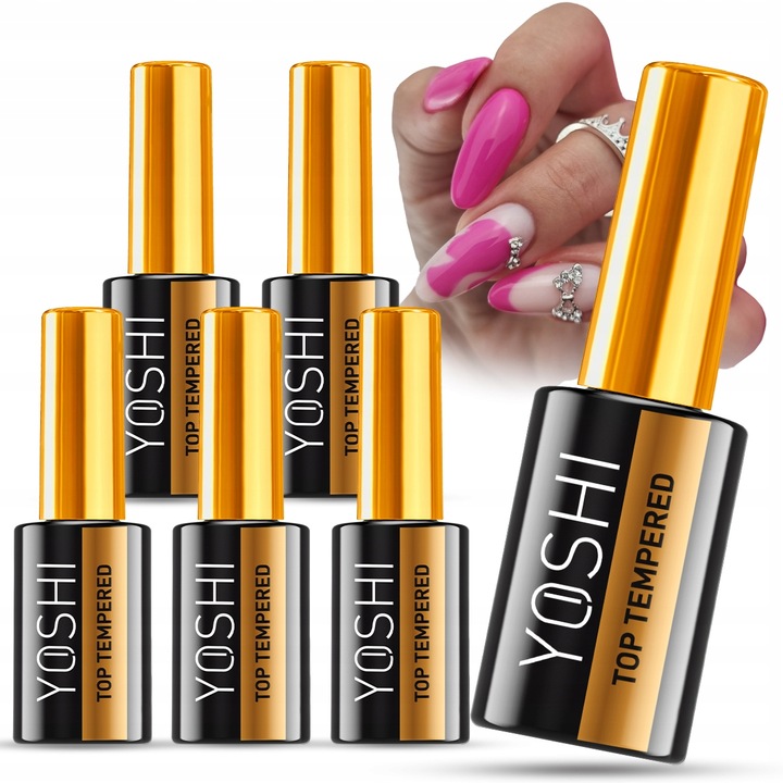 YOSHI Zestaw 5+1 Top hybrydowy TEMPERED 10ml mocny TOP na lakier