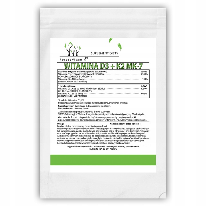 WITAMINA D3 5000 iu K2 MK-7 100 mcg 250 tab