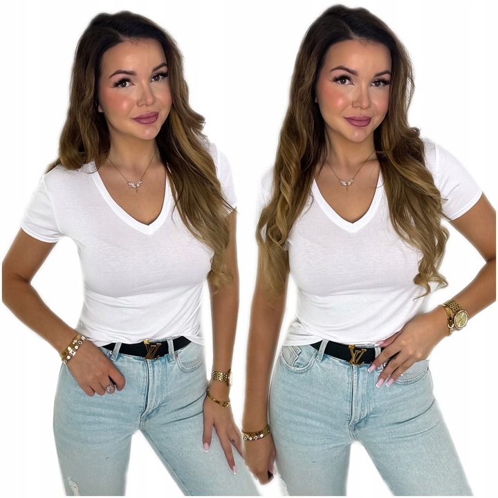Bluzka damska dekolt w serek t-shirt MODNA prosta wygodna ELEGANCKA L/XL