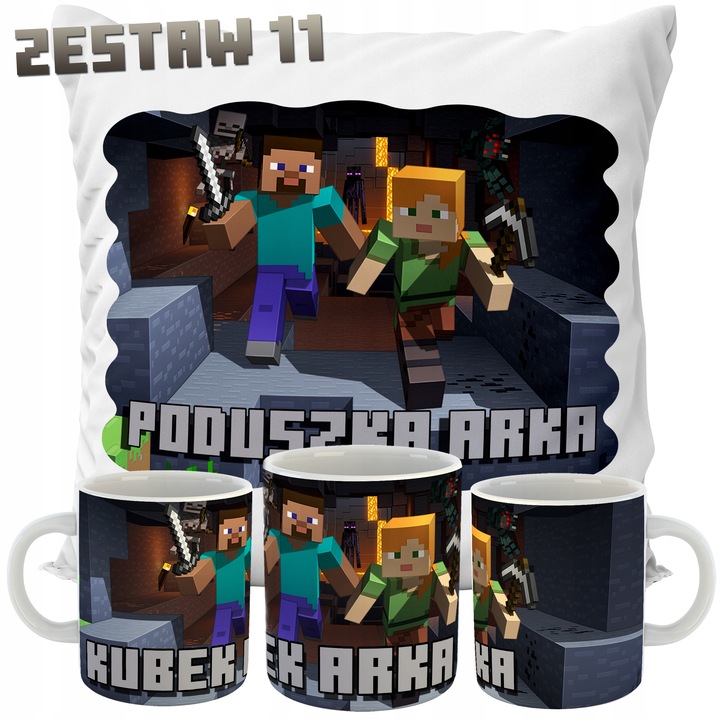 ZESTAW PODUSZKA + KUBEK MINECRAFT IMIĘ PREZENT