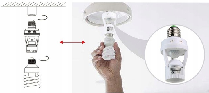 OPRAWKA ŻARÓWKI E27 Z CZUJNIKIEM RUCHU ZMIERZCHU PIR LED DO LAMPY
