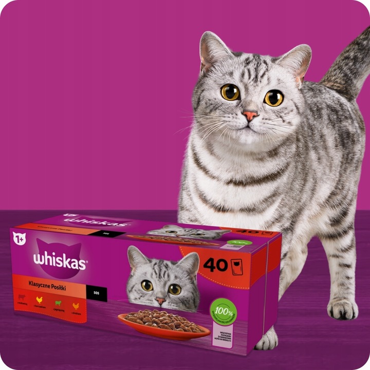 KARMA MOKRA WHISKAS KLASYCZNE POSIŁKI W SOSIE SASZETKI 40X85G